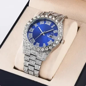 Relogio Prata Masculino Feminino Cravejado Metal Diamante - Imagem 5