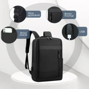 Mochila Bolsa Para Notebook 15.6 Executiva Modelo Premium Saída Usb Polares Cor Preto - Imagem 5