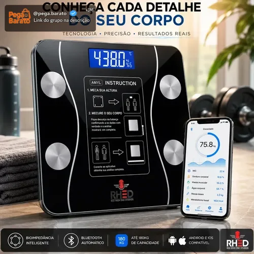 Balança Digital Bioimpedância Profissional smart imc 180kg Bluetooth Corporal Aparelho Alta Capacidade aplicativo App para Android e para IOS Balança De Banheiro Academia