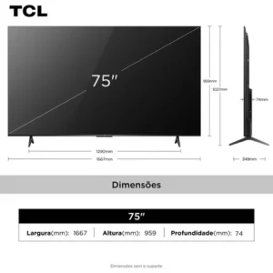 Smart TV TCL 75 Polegadas UHD 4K P6K WiFi Bluetooth Google TV 3 HDMI HDR10+ Dolby Audio 75P6K - Imagem 4