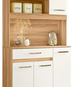 Kit Armário De Cozinha Compacto Magazine Com 5 Portas E 1 Gaveta Multiuso E Bancada Multifuncional Organizador Design Moderno Cor Freijó Off White - Imagem 2