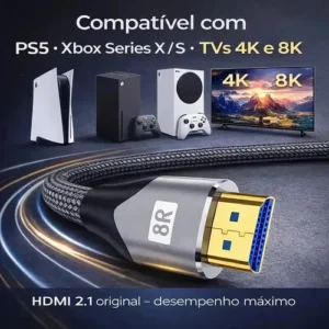 Cabo Hdmi 5 Metros 2.1 8k Ultra Hd 120hz Blindado - Máxima Qualidade De Imagem Jogo Transmissão Para Tv Suporta Hdr, Compatível Com Ps5, Xbox, Monitor, Projetores, Pc - Querocase - Imagem 6
