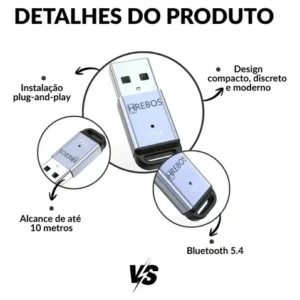 Adaptador Bluetooth 5.4 Usb Para Pc Notebook Fone Caixa Som - Imagem 3