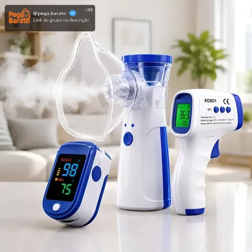 Kit Nebulizador Portátil+ Termômetro Digital+ Saturimeto O2
