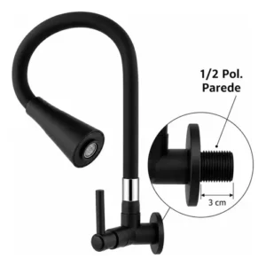 Torneira Gourmet Parede Cozinha Preta Flexível 2 Jatos Chuveirinho Cone 1/4 Volta Luxo Premium Silicone Cone Mais Vendida Preto Fosco - Imagem 3
