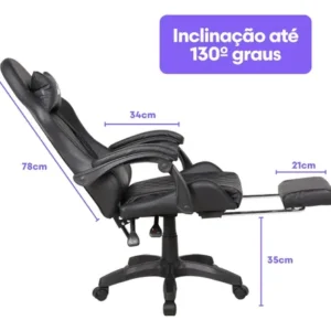 Cadeira De Escritorio Gamer Ergonômica Dunamis Preta Marqs Home Reclinável 180kg Resistente Giratória Confortavel Computador - Imagem 8