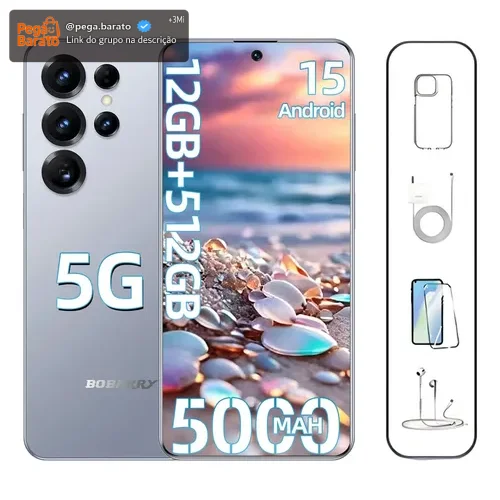 Celular Smartphone 5G ,512GB ROM + 12GB RAM, Dimensity 7200, Camera 32mp +18mp ,Bateria De 5000 Mah, Tela 6.78, Android 15, Dual Sim