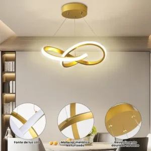Lustre Pendente Led Modern, Luminaria De Teto 3 Em 1 Dourado - Imagem 4
