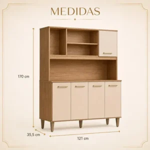 Kit Armário de Cozinha Nicioli Magazin 120 5 Portas Freijó/Off White Cristal Moderno Compacto Organizador Resistente - Imagem 7