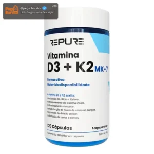 Vitamina D3 K2 Mk7 (2000ui + 149mcg) Premium 120 Cáps Repure Sem Sabor - Imagem 1