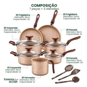Jogo De Panelas Antiaderente 10 Peças Teflon bianco Cor Bianco - Imagem 4