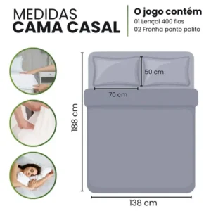 Jogo de Lençol Casal 3 Peças 400 Fios Micropercal Azul-marinho Elástico - Imagem 6