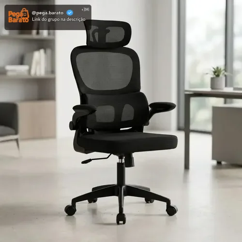 cadeira de Escritório ergonomica movel Veneza I-100 Cor Preto Com Suporte Lombar Apoio De Cabeça Estofado Mesh giratoria