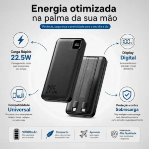 Power Bank 10000 mah Turbo 22.5w Carregador Portátil Display Digital Usb C Universal iPhone Samsung Xiaomi Motorola Audiophile - Imagem 4