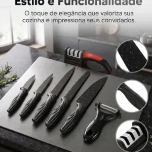 Kit Jogo De Facas 7 Peças Cozinha Aço Inox Corte Afiado Amolador Churrasco Sólar - Imagem 3