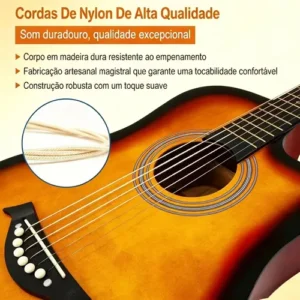 Kit 38in Violão Acústico Clássico Iniciante Afinador+estojo - Imagem 4
