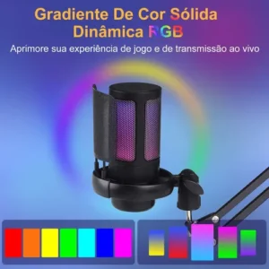 Microfone Condensador USB Cardioide RGB para Gravação e Jogos Preto - Imagem 6