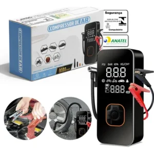 Auxiliar de Partida de Bateria Veicular Portátil Com Compressor de Ar Para Carro e Moto - Imagem 6