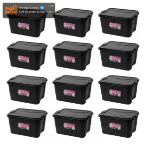 Kit 12 Caixas Organizadoras Plasnew 15l Com Tampa E Trava - Imagem 1