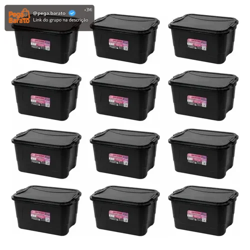 Kit 12 Caixas Organizadoras Plasnew 15l Com Tampa E Trava
