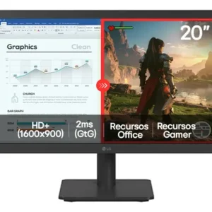 Monitor LG LED 20" HD+, 75Hz, 2ms, HDMI/VGA, Modo Leitura, Flicker Safe, Black Stabilizer, Dynamic Action Sync, Preto- 20U401A - Imagem 1