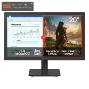 Monitor LG LED 20" HD+, 75Hz, 2ms, HDMI/VGA, Modo Leitura, Flicker Safe, Black Stabilizer, Dynamic Action Sync, Preto- 20U401A - Imagem 1