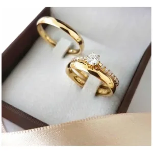Par Alianças Tungstênio 4mm Banhada Ouro 18k Com Solitario - Imagem 4