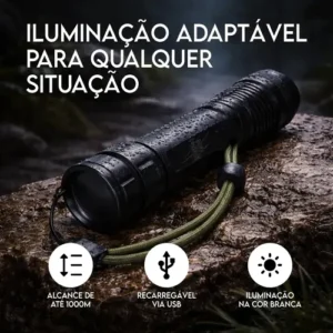 Lanterna Tática T9 Mais Forte Do Mundo LED CREE Recarregável USB Zoom Ajustável 5 Modos IPX4 Alumínio Luz Branca Camping Pesca Emergência Alcance Longo Foco Regulável Pro Power - Imagem 3