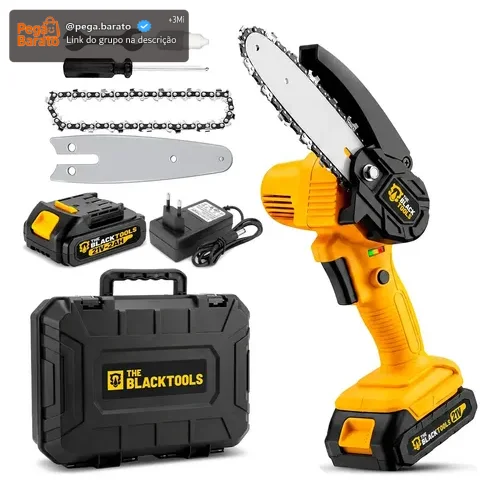 Motosserra Mini BTS-100 Bateria Recarregável 21v The Black Tools Cor Amarelo