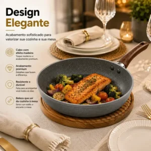 Frigideira de Indução Cerâmica Antiaderente Grande Não Gruda Frita Sem Óleo Fogão a Gás Indução Cooktop Elétrico Panela 24cm Cinza Carneiri - Imagem 7