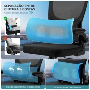 Cadeira de Escritório Ergonômica FivDaily C600 Preta, com Apoio de Cabeça e Suporte Lombar - Imagem 3