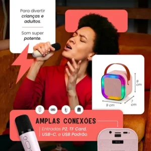 Caixinha Som Karaokê 2 Microfones Caixa Bluetooth Infantil - Imagem 4