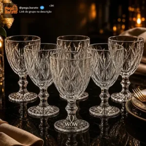Jogo de 6 Taças De Vidro Diamond Cristal 330ml 6 Peças Wow World Of Wonders - Imagem 1