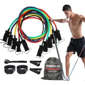 Kit de Elásticos Para Treino Exercícios Malhar Academia Tubing 11 Peças Rubber Fit - Imagem 1