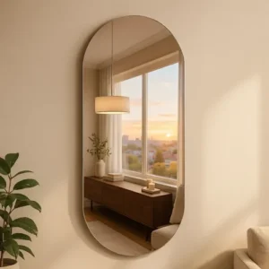 Espelho Lopazzi Orgânico 90x40cm Lapidado Luxo Moderno Oval 90x40cm Suporte - Imagem 2