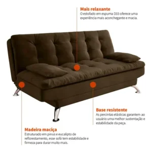 Sofá-cama 3 Lugares Casal Premium Ii Suede Café - Imagem 6