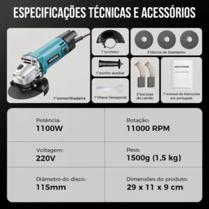 Esmerilhadeira Lixadeira 220v Angular 115mm 11000rpm - Imagem 10