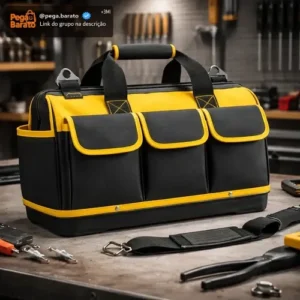 Bolsa Maleta De Ferramentas Grande Reforçada 16 Bolsos Para Eletricista E Profissionais - Fundo Firme Em Borracha - Preto E Amarelo Travunker - Imagem 1