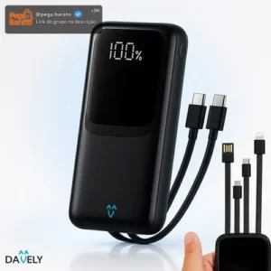 Power Bank 20.000mAh 22.5W Carga Rápida Com Display Digital Carregador Portátil Carga Rápida Premium Compatível Com Todos Os Celulares Iphone Android IOS apple xiaomi LG Samsung Motorola -Marca Davely - Imagem 1