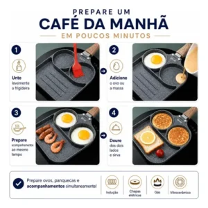 Frigideira Antiaderente com 3 Cavidades para Ovo e Panqueca de Alumínio - Imagem 6