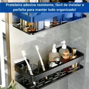 Kit 2 Suporte Porta Shampoo Sabonete Prateleira Banheiro Adesivo Parede Sem Furar Box Porta Sabonete Luxo Cor Preto Hytalux - Imagem 9