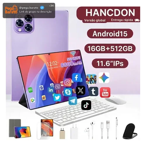 Tablet Hancdon Tab Android 15 Kit Completo com Caneta e Teclado 11.6" HD, 16GB RAM e 512GB