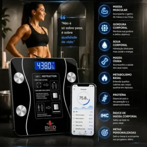 Balança Digital Bioimpedância Profissional smart imc 180kg Bluetooth Corporal Aparelho Alta Capacidade aplicativo App para Android e para IOS Balança De Banheiro Academia - Imagem 3