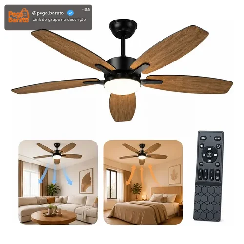 Lynkalat Ventilador Teto Madeira 42 Led Silencioso Ctrl