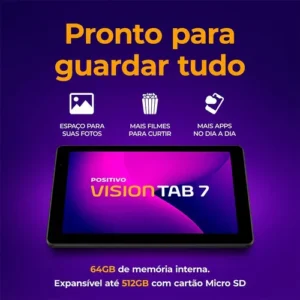 Tablet Positivo Vision TAB 7 - Processador Octa-Core 3GB RAM 64GB Armazenamento Tela 7” IPS Bateria 3100mAh, Android 14 Go, Wi-fi - Preto - Imagem 7