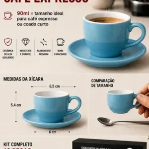 Jogo 6 Xicaras C/ Pires Café Ceramica 90ml 12 Peças Cores - Imagem 5