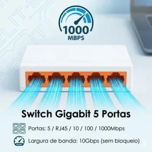 Switch 5 Portas RJ45 1000 Mbps Gigabit De Rede Plug And Play Compacto Alta Velocidade Bivolt - Imagem 4