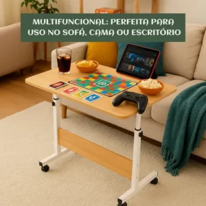Mesa Lateral Ergonômica Multiuso Com Altura Regulavel E Rodinhas Mesinha Notebook Laptop Cama Sofá Ajustavel Cor Madeira Luvinco - Imagem 9