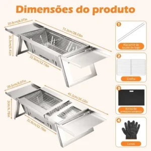 Churrasqueira Portátil Inox Dobrável ASSISTOOL Aço Inoxidável Carvão Pequena - Imagem 11