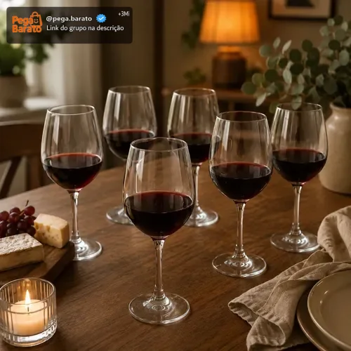 Jogo 6 Taças Vidro Vinho Tinto Agua Mesa Posta Premium